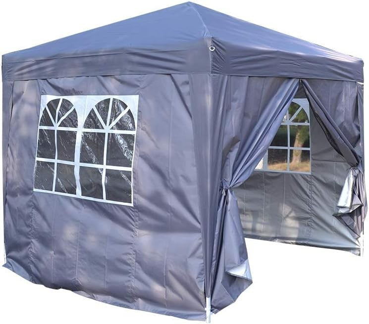 2.5x2.5M Grey Pop Up Gazebo With Sides Waterproof Outdoor Garden Party Tent