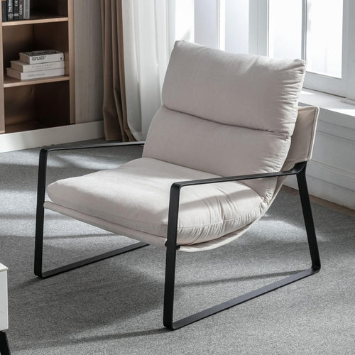 Modern Beige Lounge Armchair Sofa Chair Metal Frame Upholstered Seat