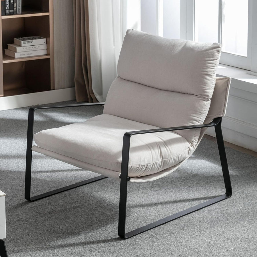 Modern Beige Lounge Armchair Sofa Chair Metal Frame Upholstered Seat