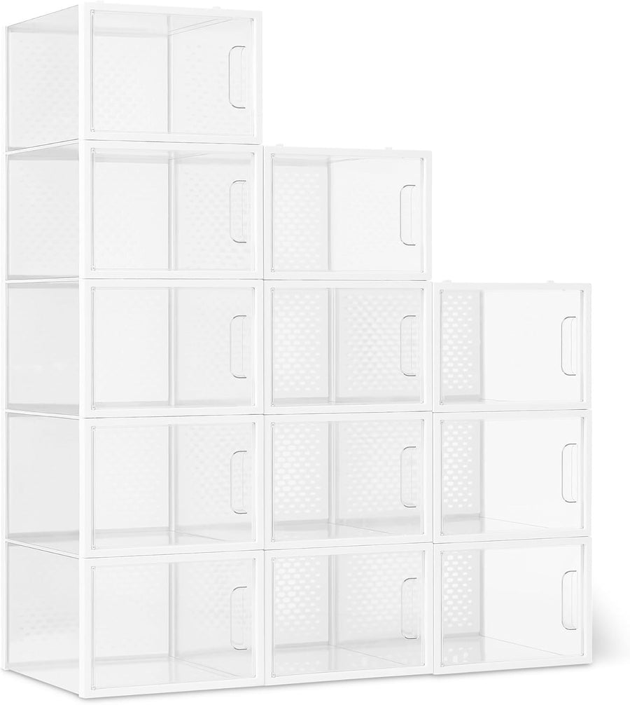 Pack of 12 Clear Stackable Foldable Shoe Storage Boxes Large