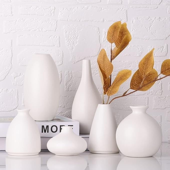 White Ceramic Vase Set of 6 Modern Minimalist Bud Vases Home Decor