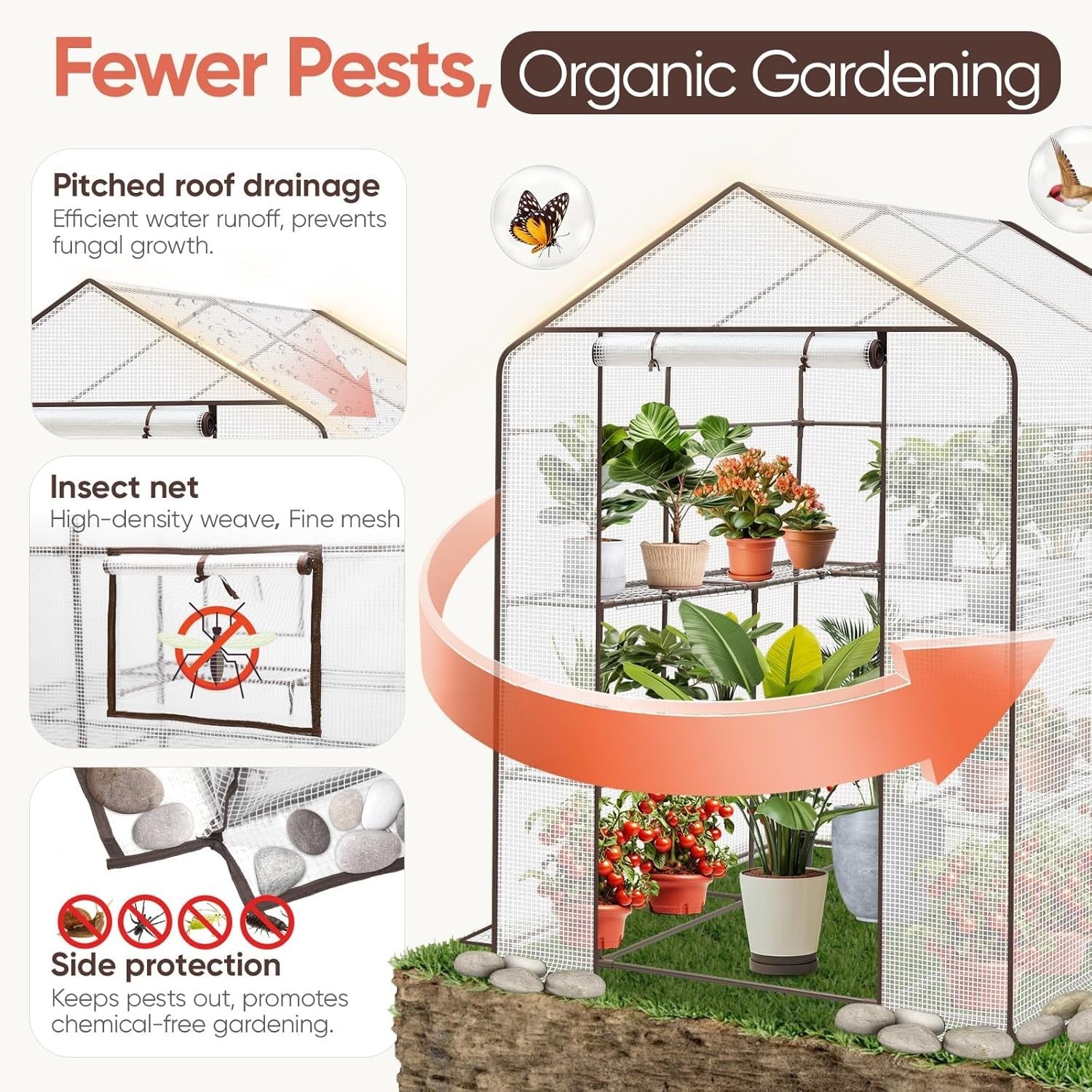 Walk-In Greenhouse with Shelves | Heavy-Duty Frame | Waterproof PE Cover