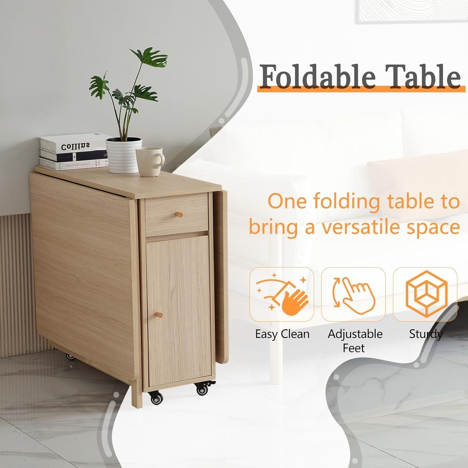 Extendable Folding Dining Table with Drawers & Wheels for Small Spaces