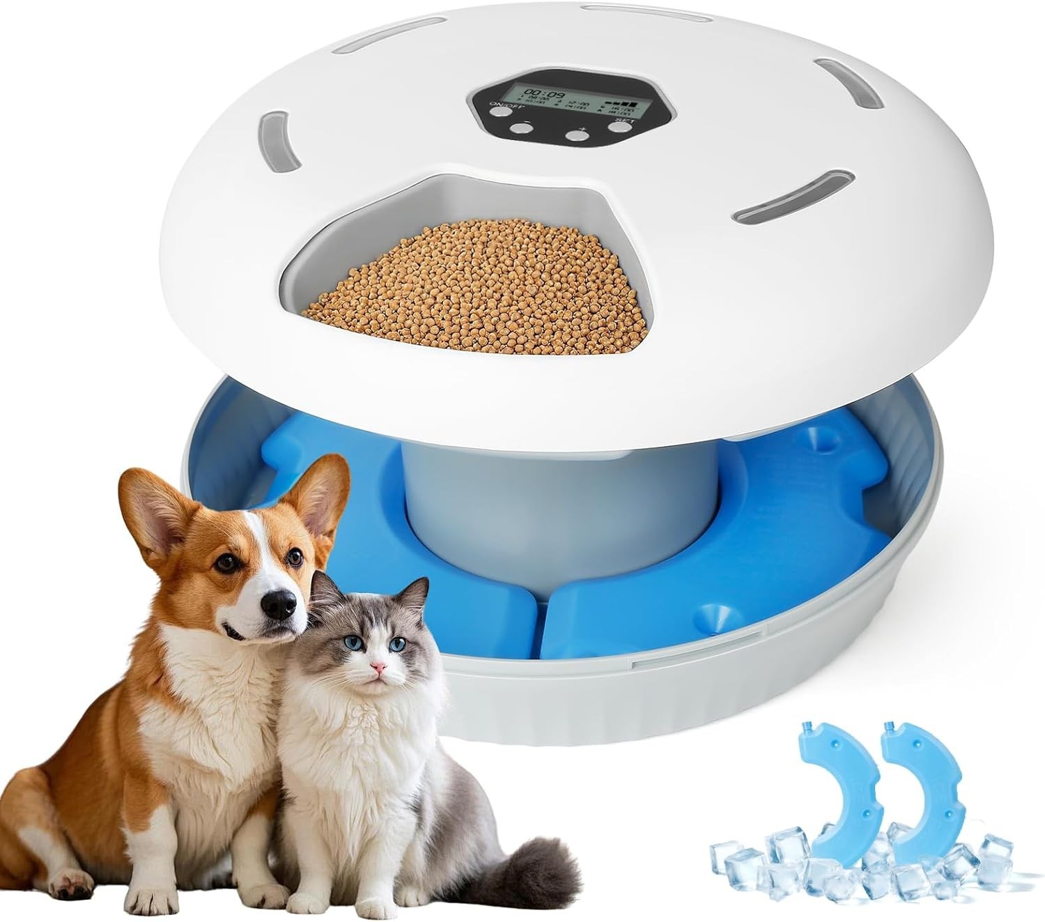 Automatic Wet Food Pet Feeder Timer 6 Meal Refrigerated Cat Dog Bowl
