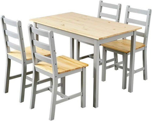 4 Seater Grey Pine Dining Table Set Wood Kitchen Room Furniture Compact