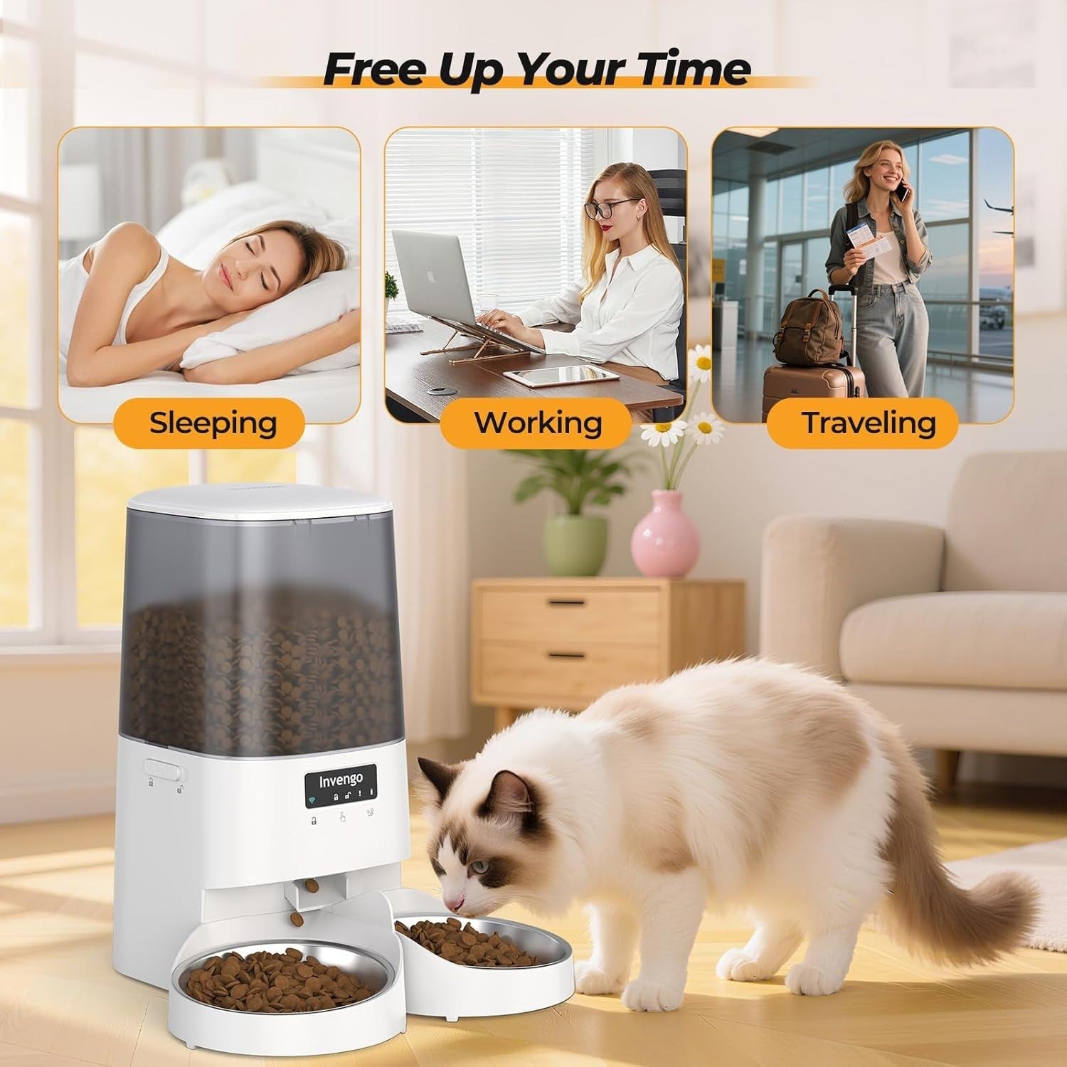 5L WiFi Automatic Cat Feeder Dual Bowl App Control Pet Food Dispenser