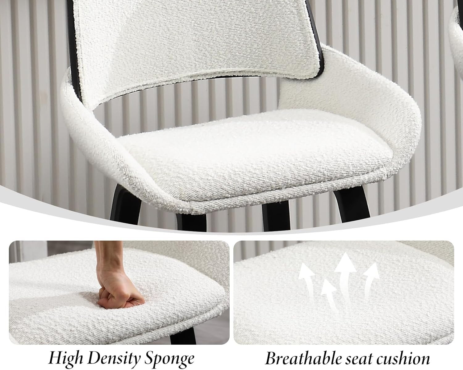 Modern White Bar Stools Set of 2 | Sherpa Seat, Solid Wood Frame