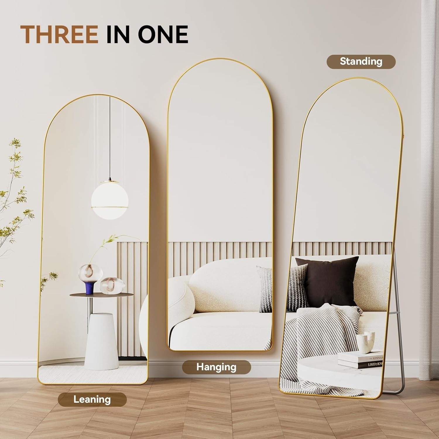 Gold Arch Full Length Mirror 165x60cm Leaning Wall Mirror for Bedroom Decor
