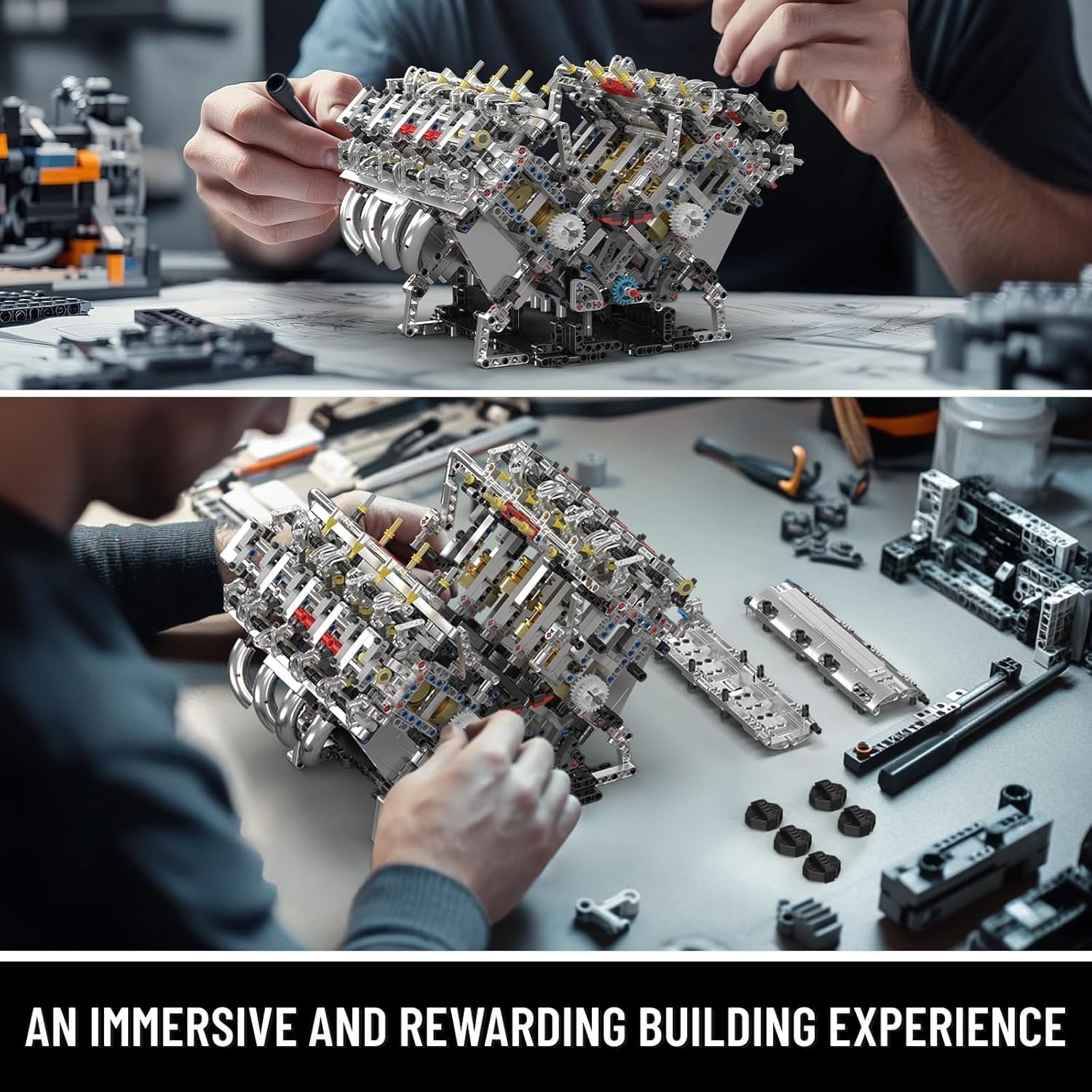 V8 Engine Model Kit Twin Turbo Motor Build Set with Battery STEM Toy