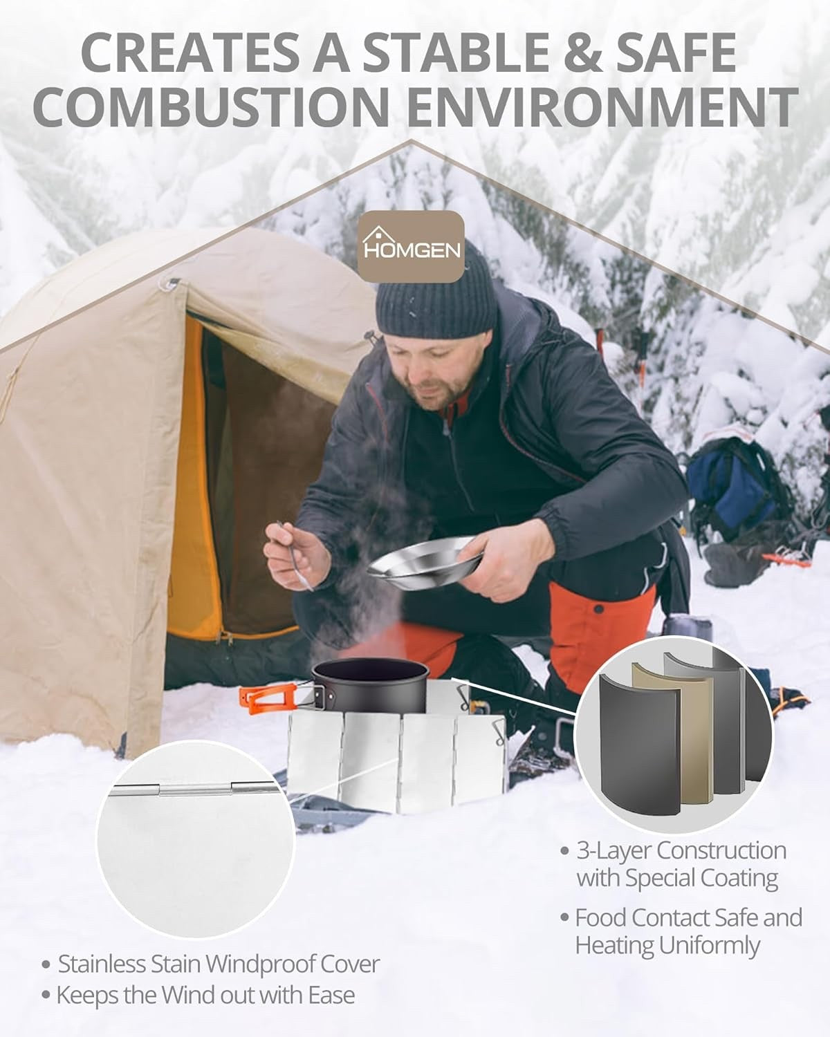 Orange Camping Cookware Set with Pot, Pan, Kettle & Windshield for 2–3 People