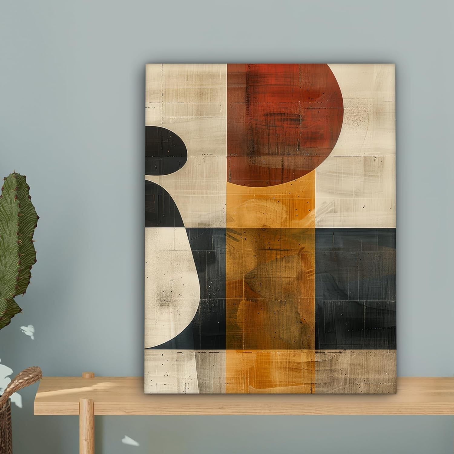 Beige Industrial Abstract Canvas Wall Art 30x40cm Framed