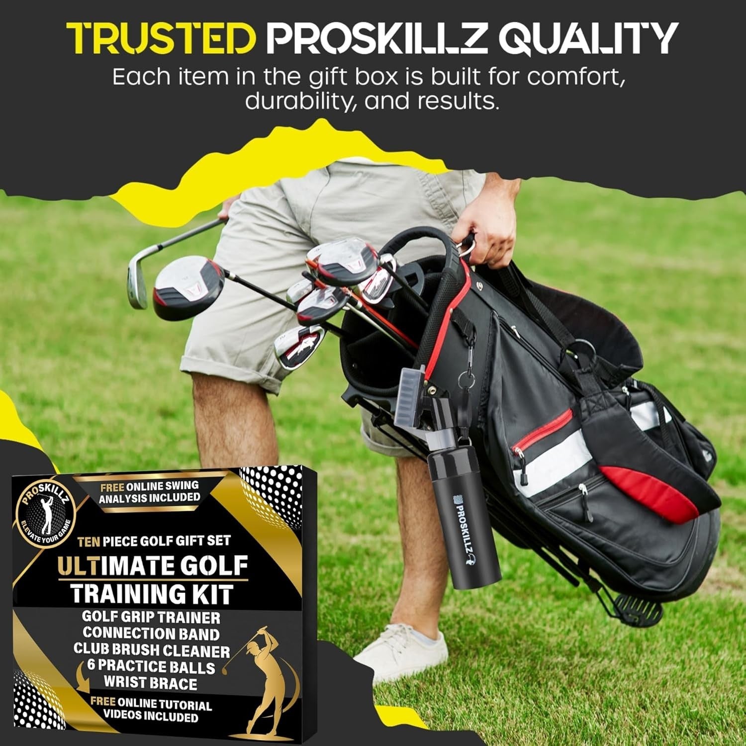 Golf Training Kit Set Grip Trainer Band Balls Wrist Brace