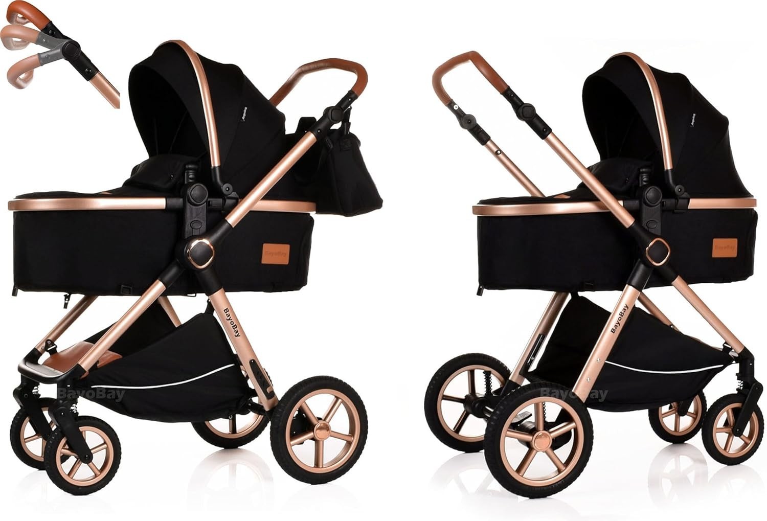 Black Gold 3 in 1 Baby Pram Travel System Folding Pushchair with Car Seat