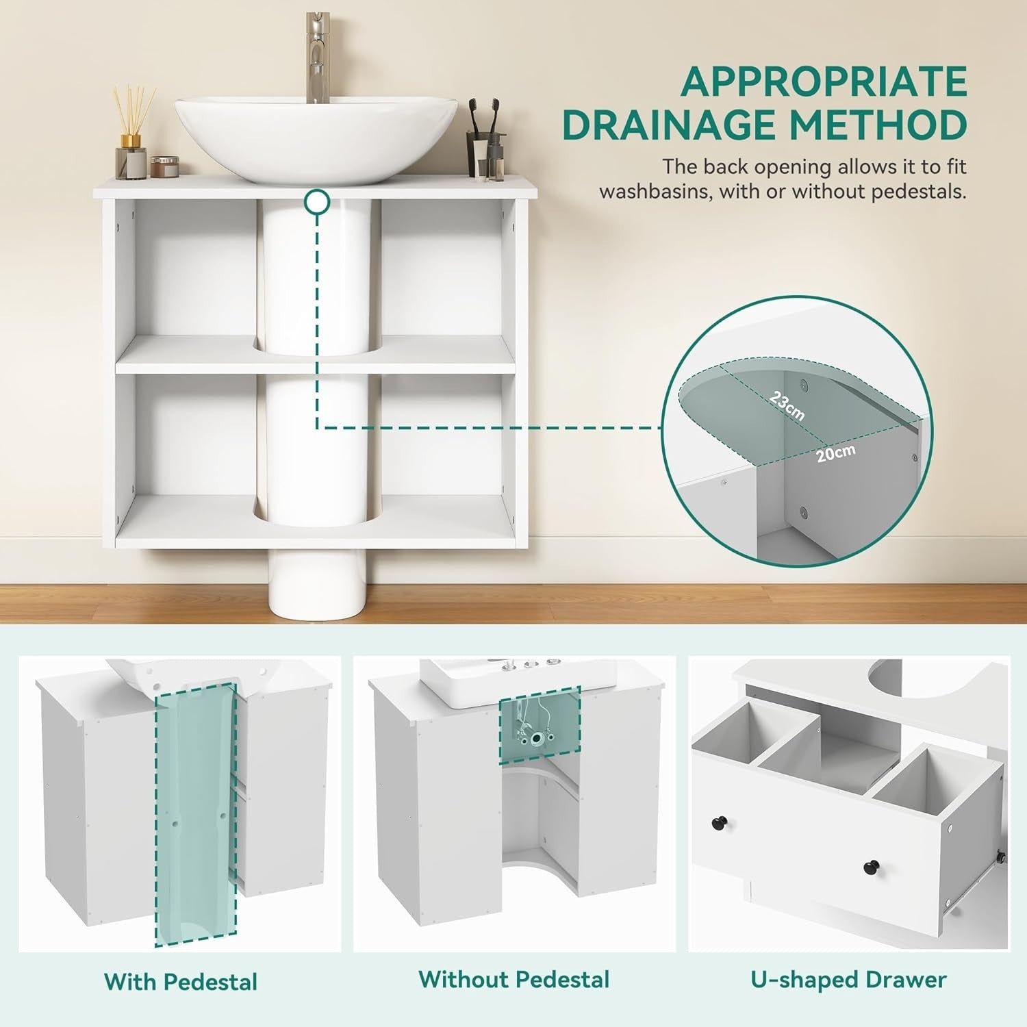 Under Sink Bathroom Cabinet White – 2 Drawer Storage Unit for Compact Bathrooms