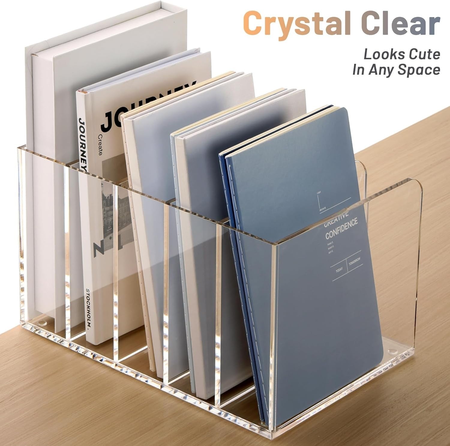 Clear Acrylic Desk Organizer 5-Section B5 Notebook & Mail Holder
