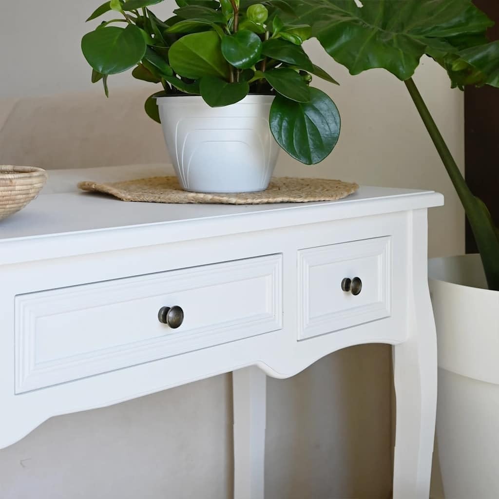 Stylish White Console Table with 3 Drawers - Compact, Durable & Easy Assembly