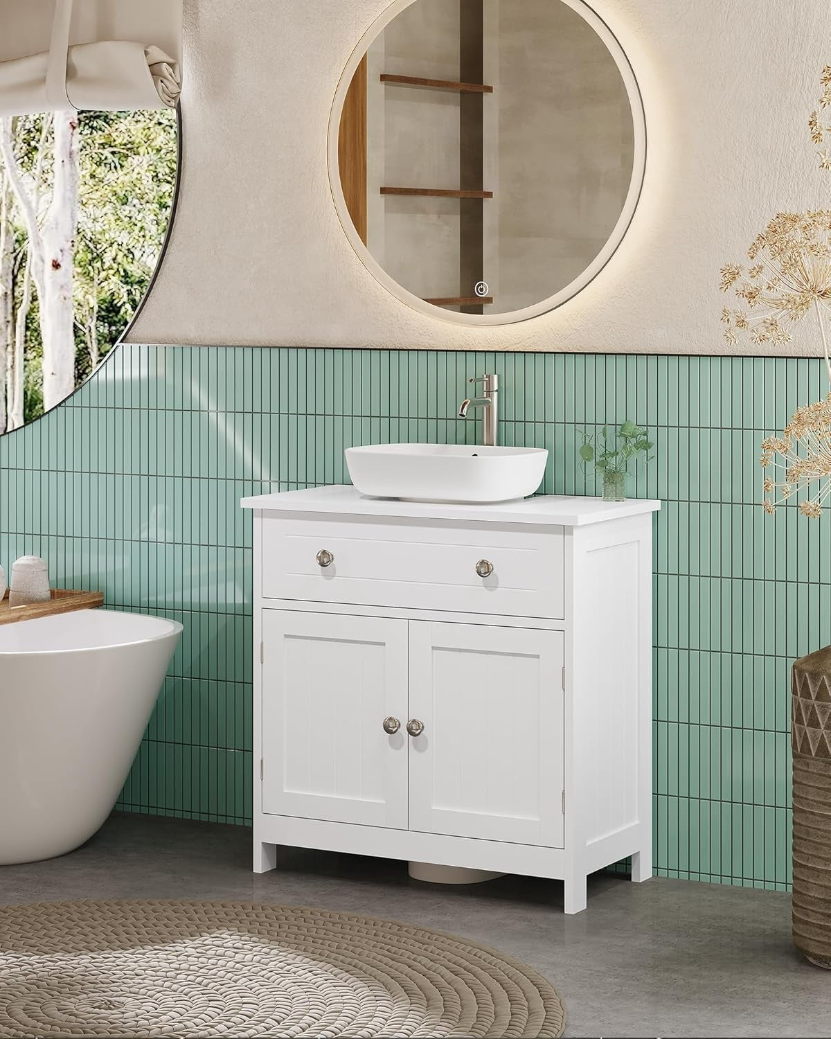 White Under Sink Bathroom Cabinet 60x30x60cm – 2 Doors & Drawer Storage