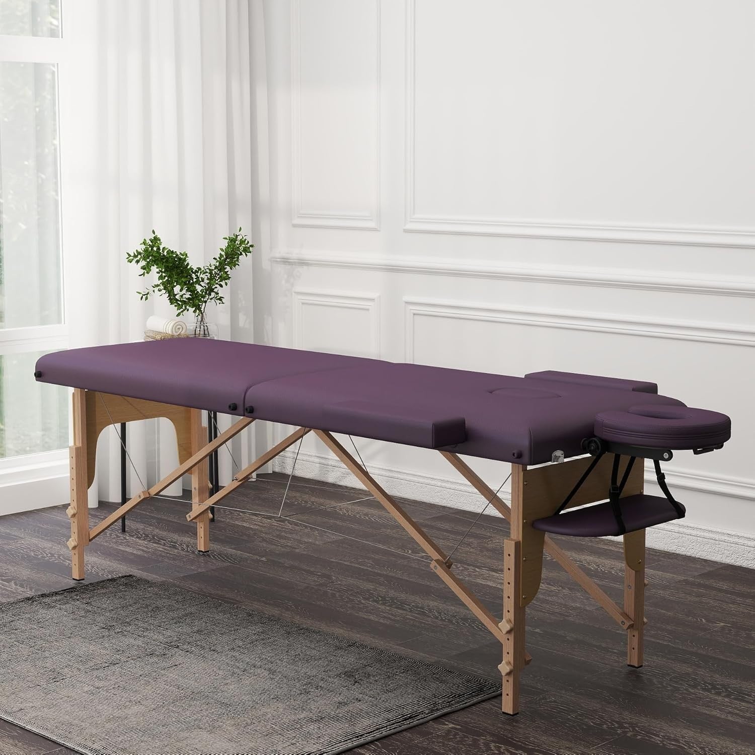 Portable 2-Zone Massage Table Foldable Beauty Lash Tattoo Bed Purple 185×60cm