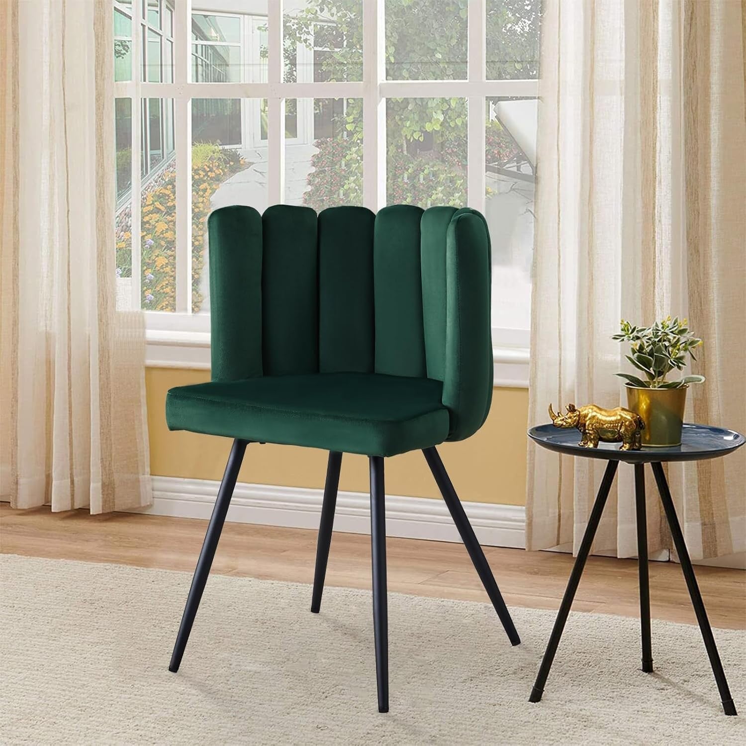 Velvet Vanity Chair Petal Back Tub Armchair Metal Legs