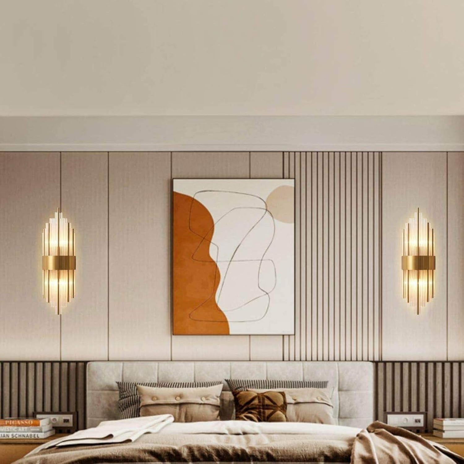 Crystal Wall Sconce Light Modern Gold Art Deco Fixture Lamp Pair E14