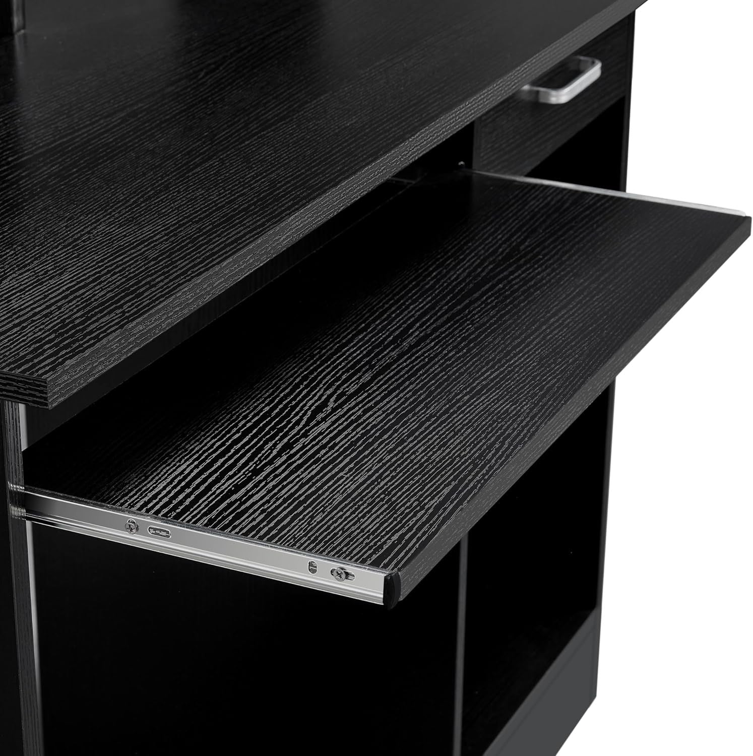 Black Computer Desk with Drawers Storage Shelf Keyboard Tray Home Office