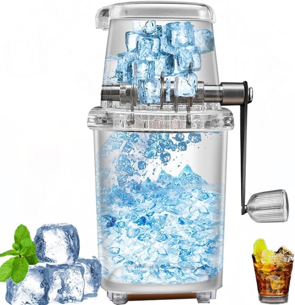 Manual Ice Crusher Shaver Hand Crank Snow Cone Slush Maker 1.25L