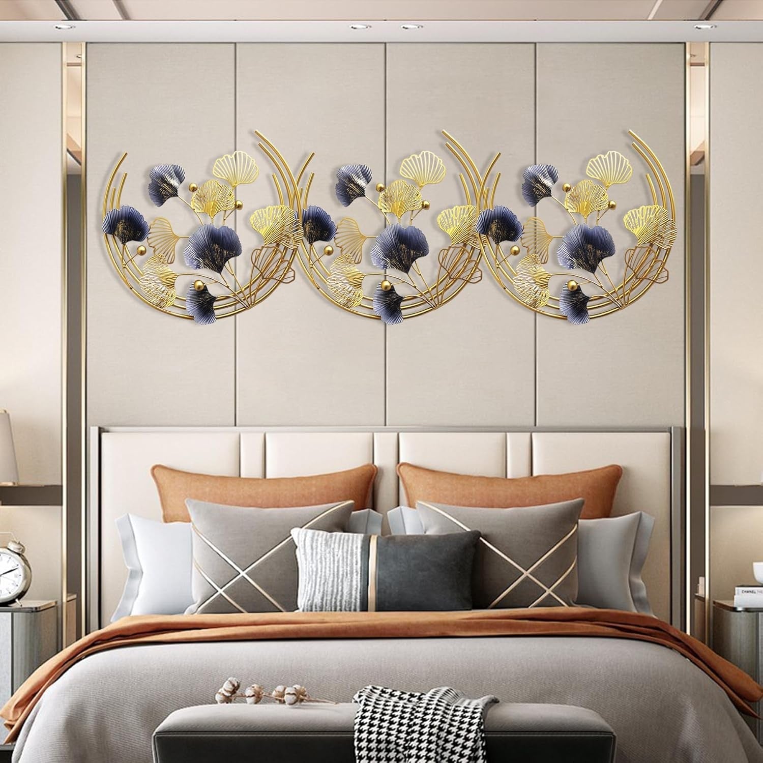 Large Gold Ginkgo Metal Wall Art 150x50cm 3D Decor