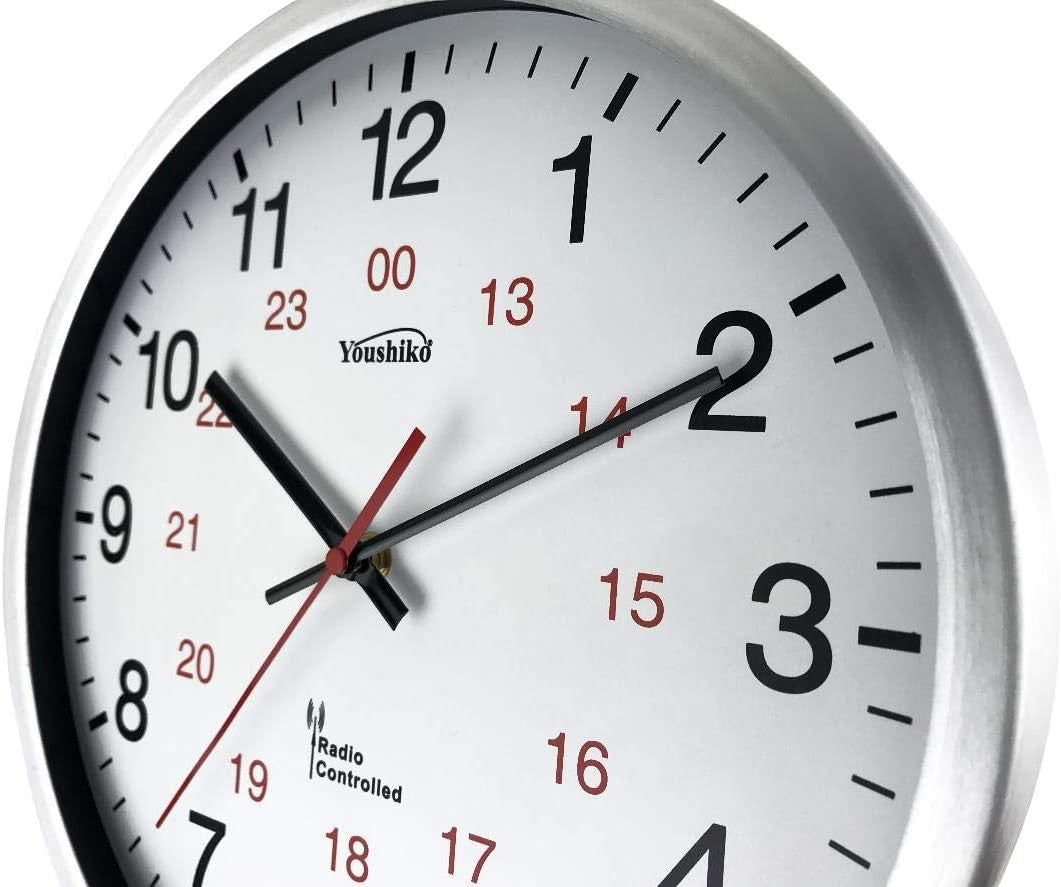 Large Radio Controlled Wall Clock 30cm Silent Sweep Aluminium Modern Design