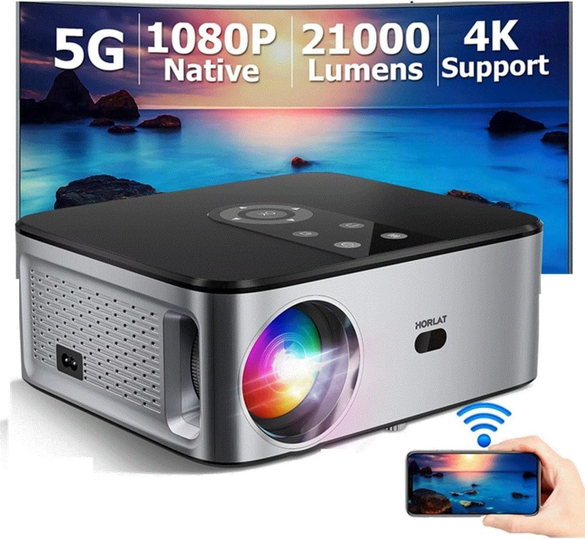 4K Android Projector 800 ANSI 1080P 3D 5G WiFi Portable
