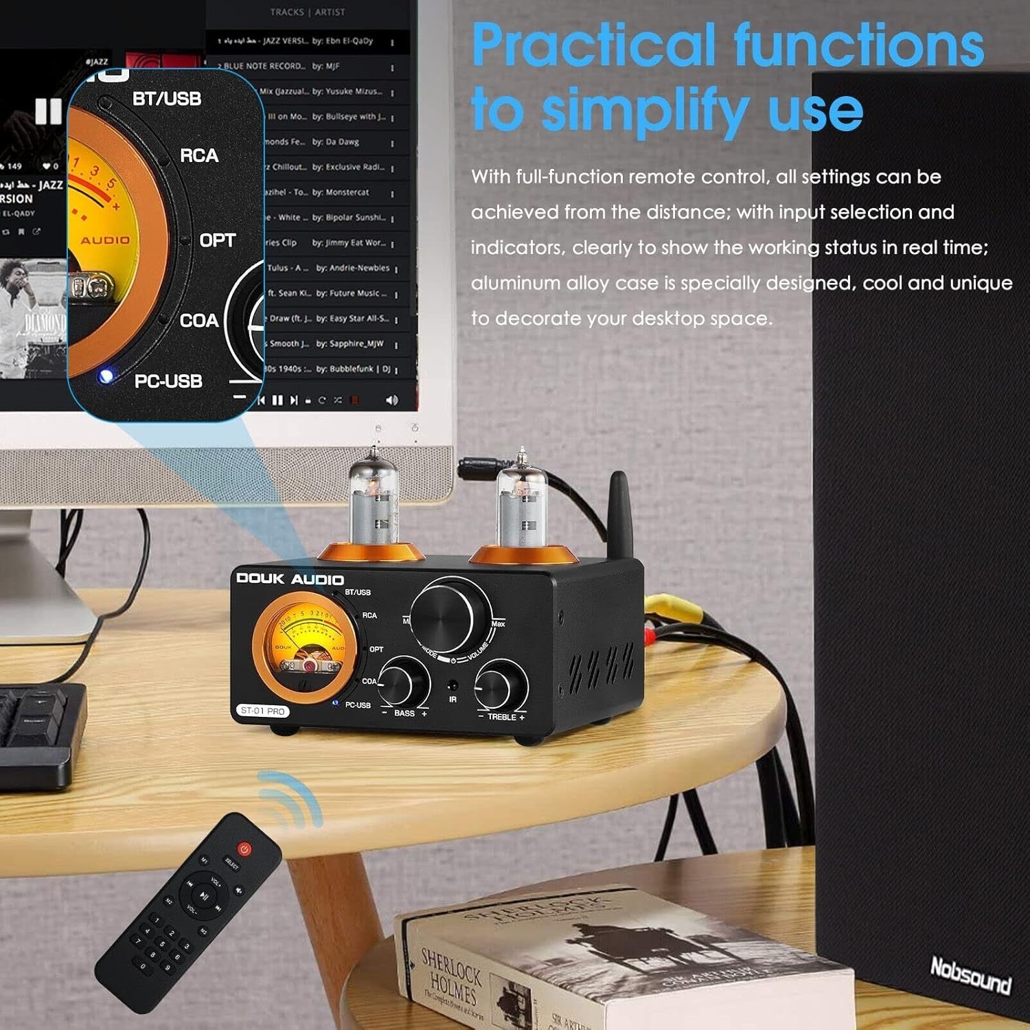 200W Mini Tube Bluetooth HiFi Amplifier VU Meter Stereo DAC USB OPT