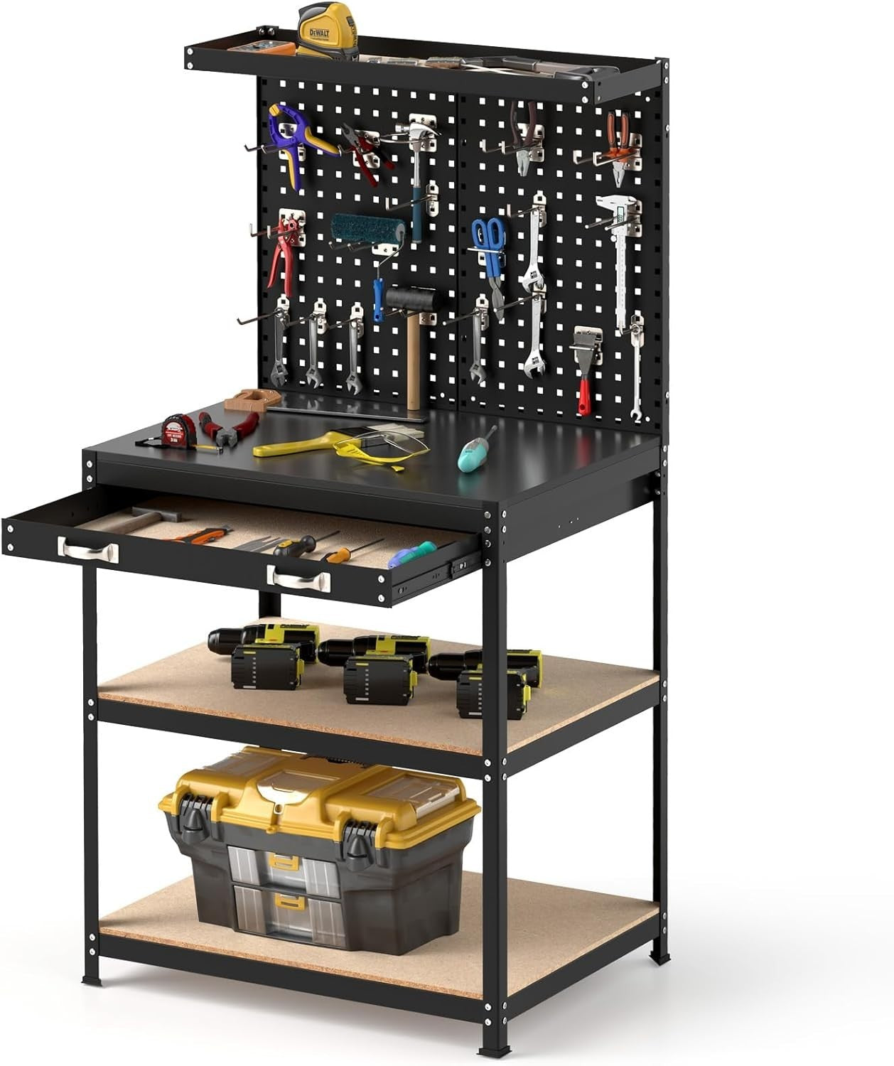 Heavy Duty Workbench 81x41x156cm with Pegboard Shelves Drawer 290kg Capacity