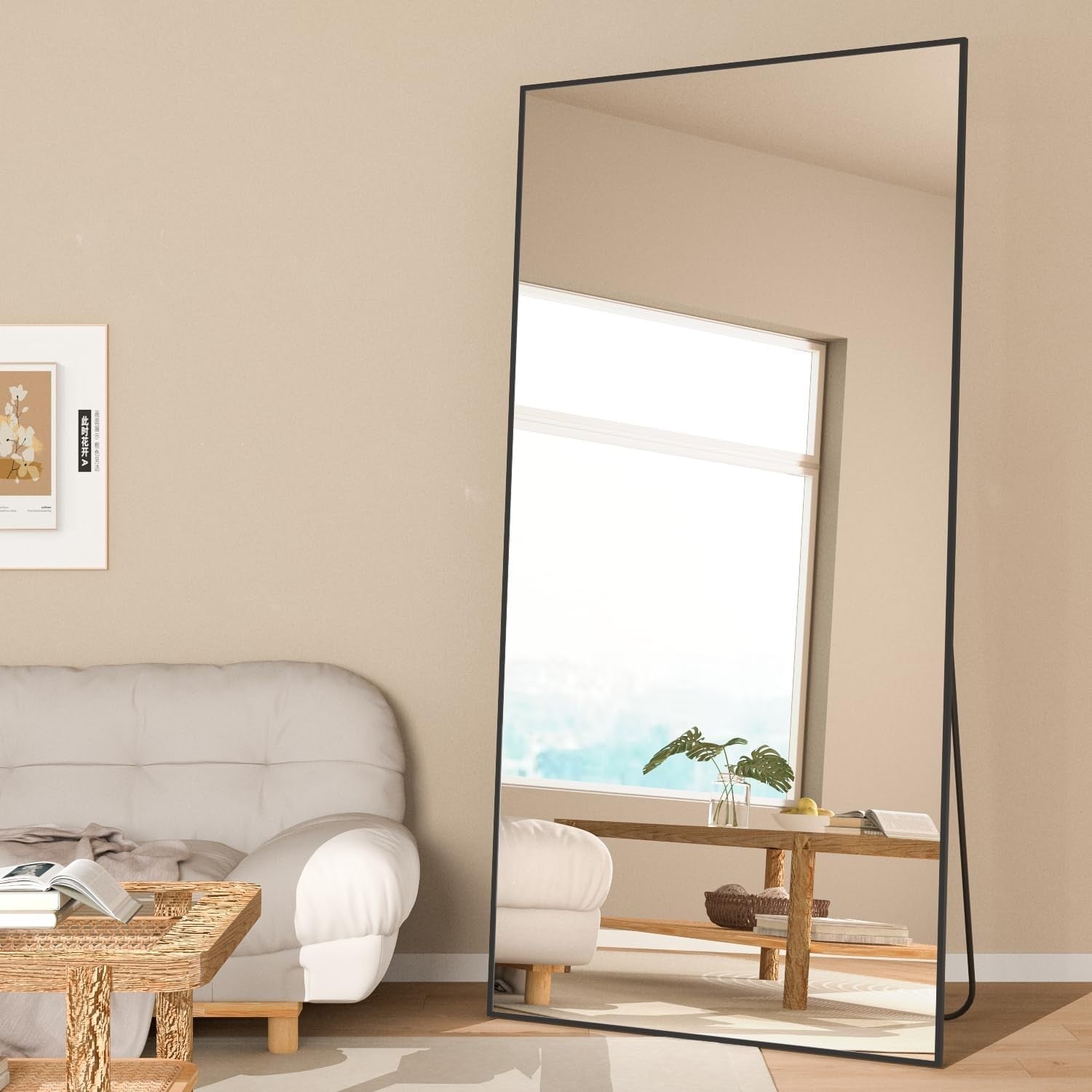 Full Length Floor Mirror 180x80cm Black Frame, Lean or Hang, Crystal Clear