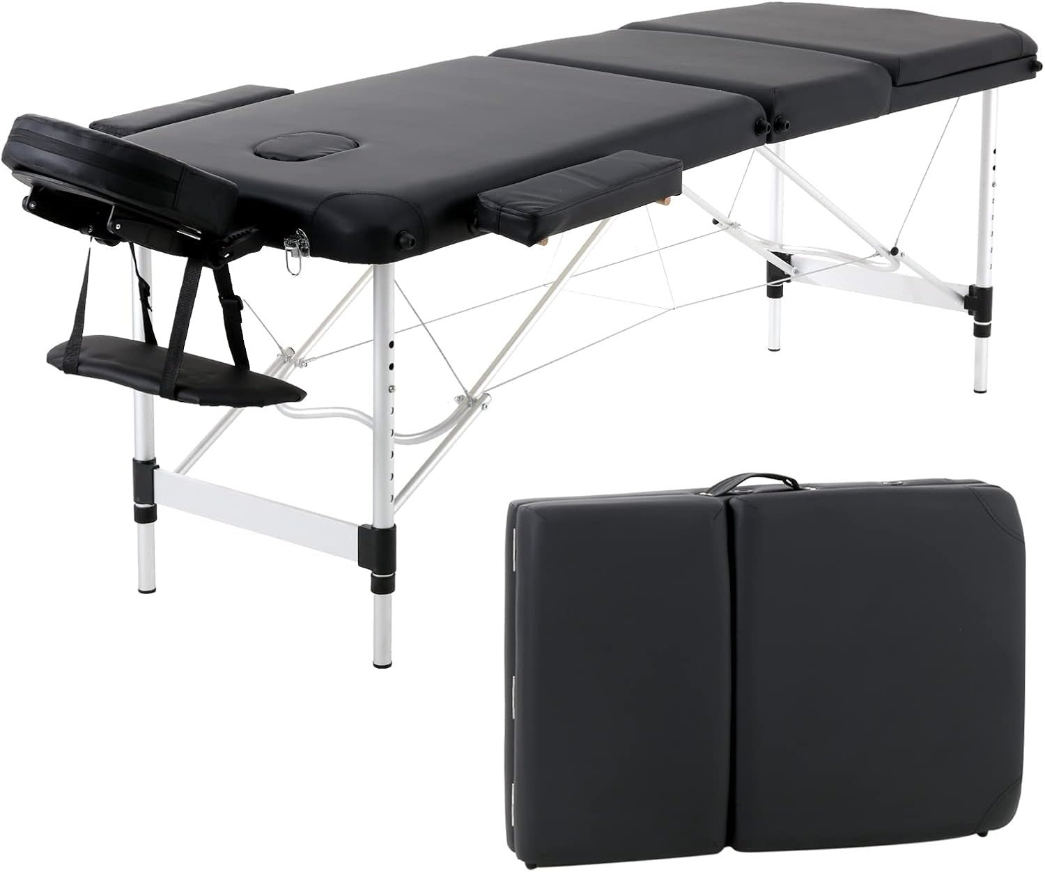 Portable Massage Table Foldable Aluminium Adjustable Therapy Beauty Bed Black