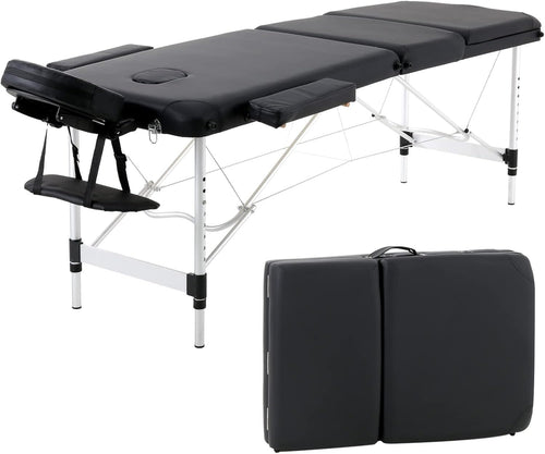 Portable Massage Table Foldable Aluminium Adjustable Therapy Beauty Bed Black