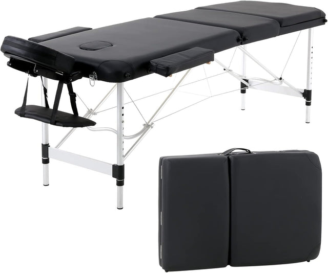 Portable Massage Table Foldable Aluminium Adjustable Therapy Beauty Bed Black