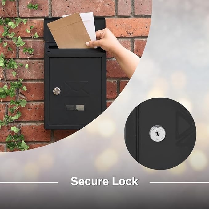 Lockable Wall Mounted Post Box Cast Iron Weatherproof Mailbox Black Secure