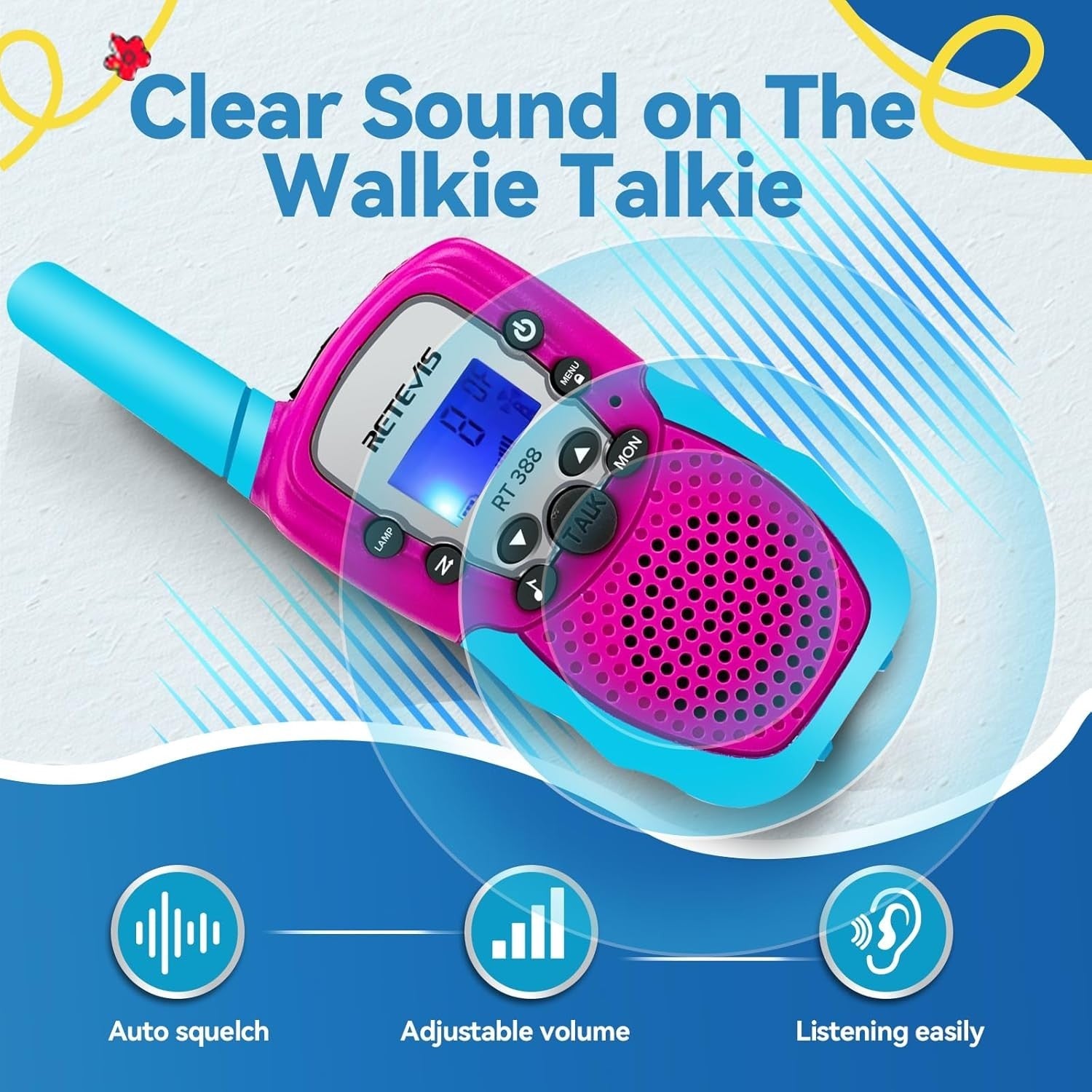 Kids Walkie Talkie VOX Flashlight Clear Sound Toy Gift Blue Pink 1Pc