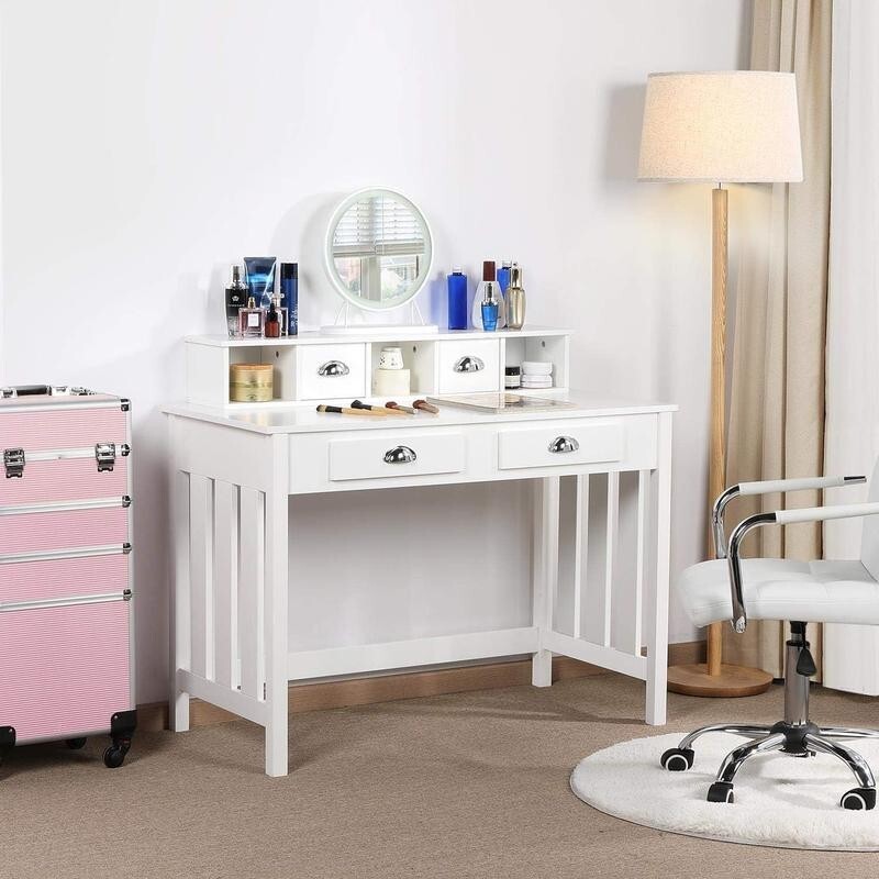 White Computer Desk 4 Drawer Home Office Table Hutch Laptop Workstation