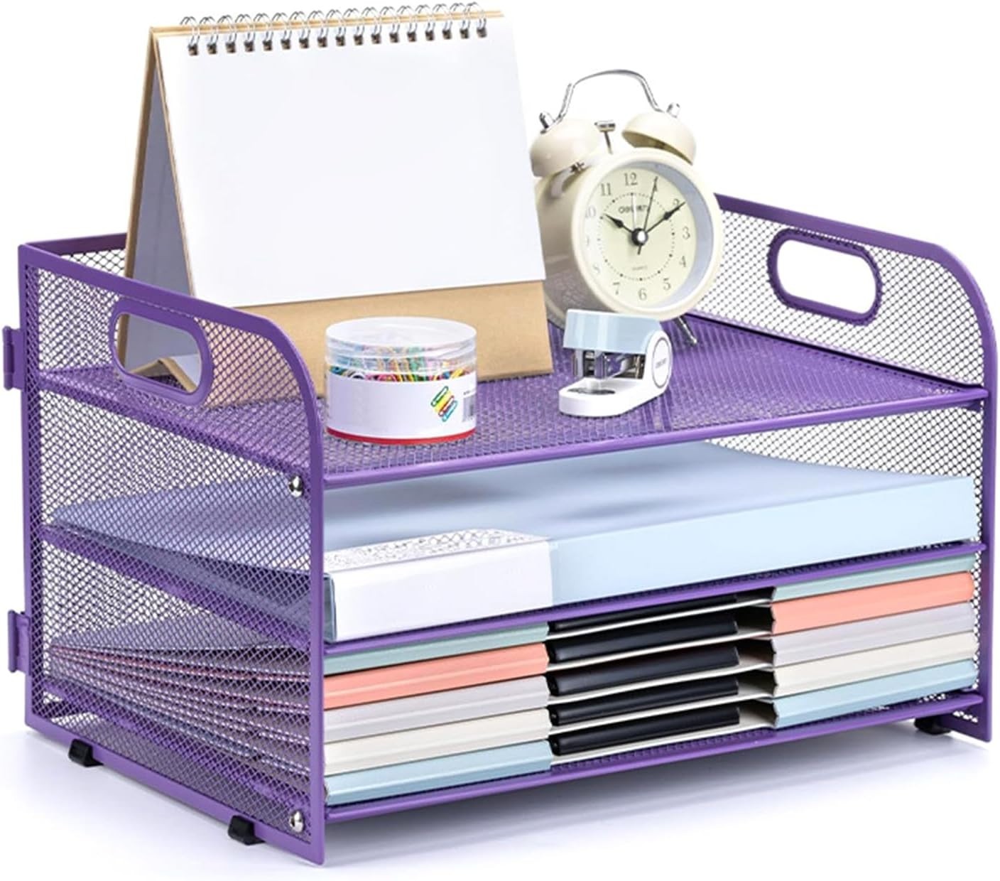 3-Tier Desk Organizer Letter Tray Paper File Storage Rack Purple