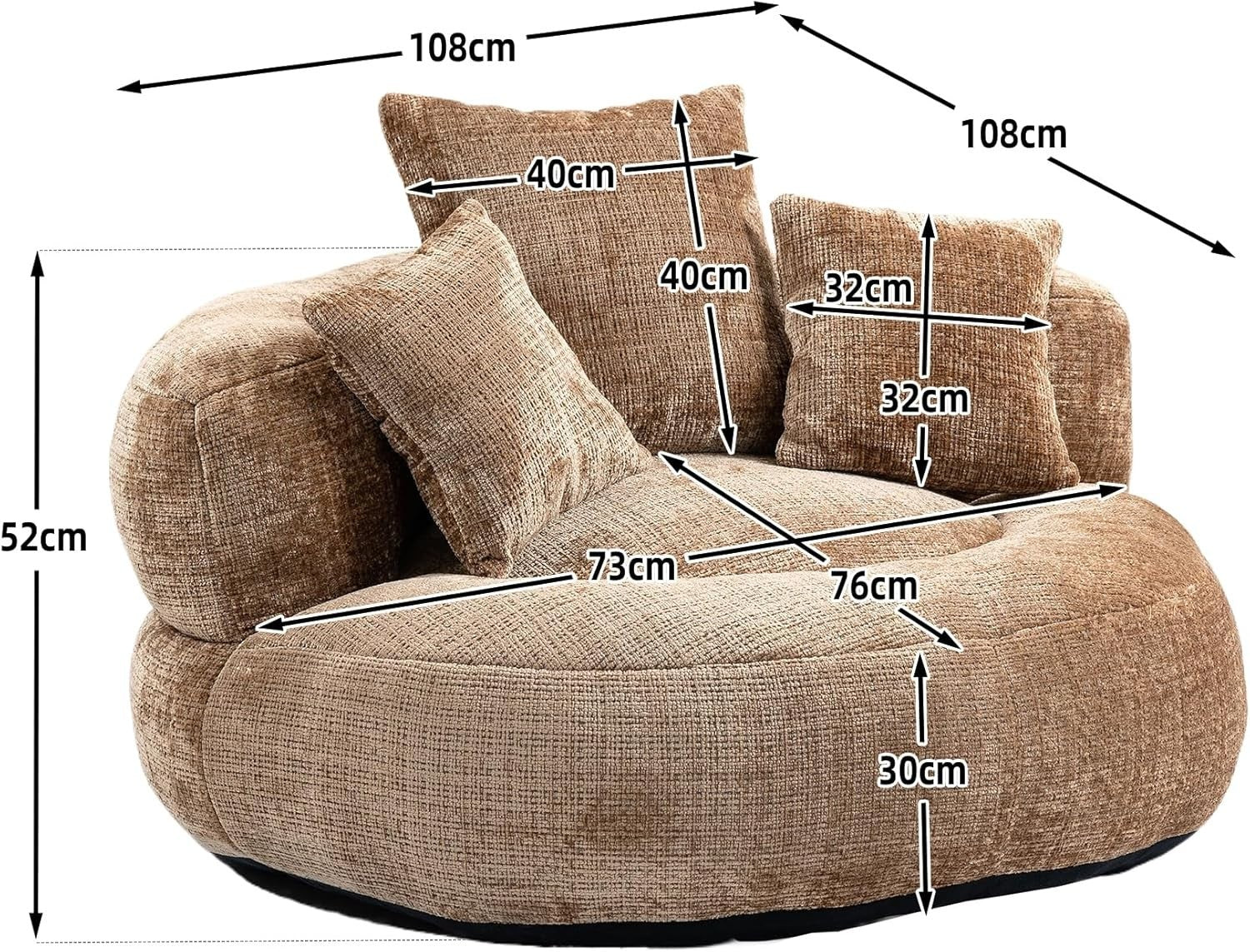 Coffee Luxury  Sofa Chair w Bean Bag / Pillows – Indoor Outdoor Gaming Seat