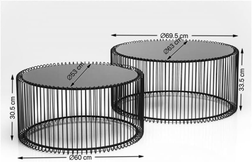 Luxury Silver Round Glass Coffee Table Set of 2 – Modern Wire Design