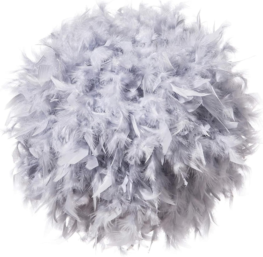 Feather Lamp Shade 40cm Grey Fluffy Ceiling Pendant Floor Table Lampshade