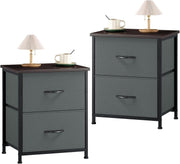 Charcoal Grey Bedside Tables Set of 2 with Fabric Drawers, Metal Frame