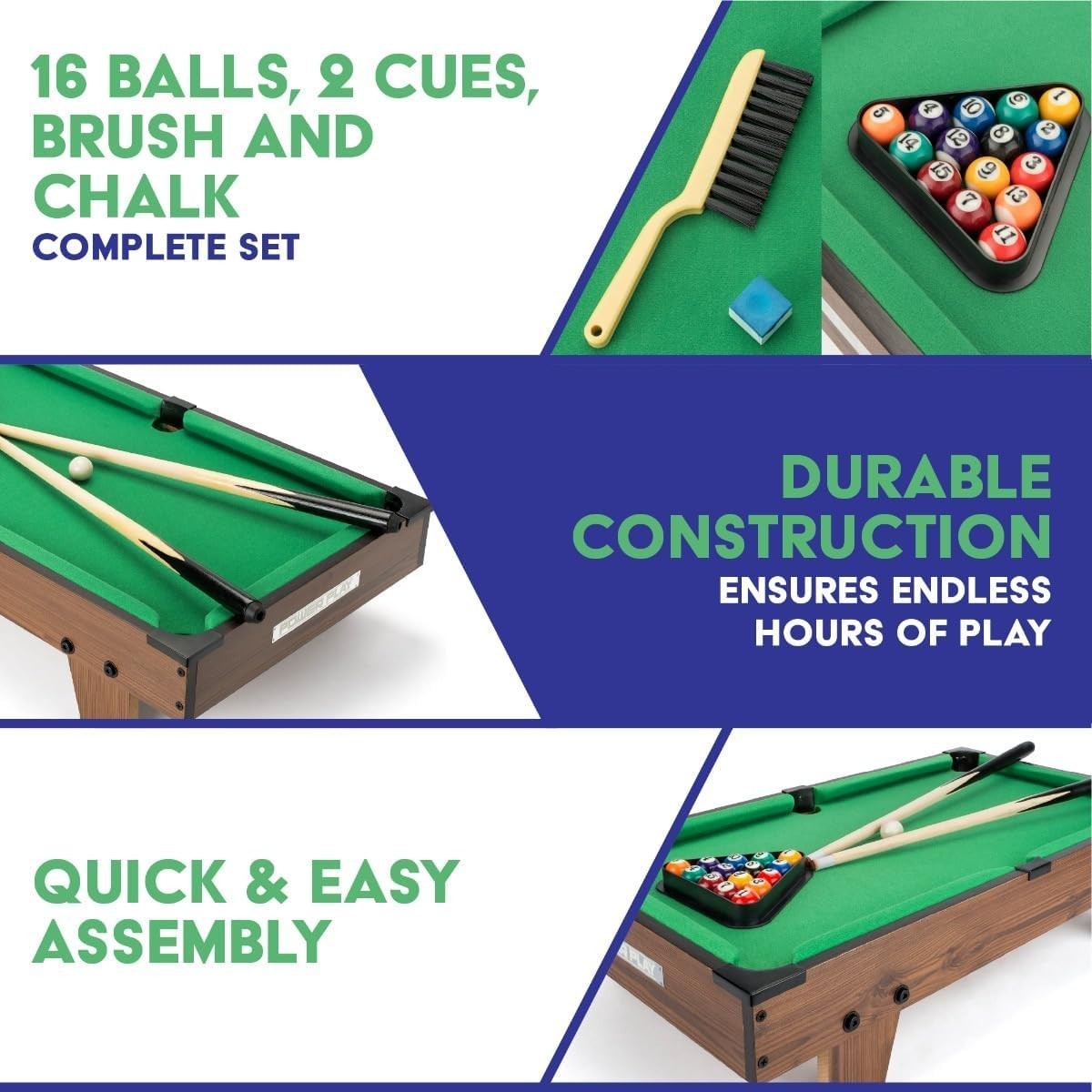 25in Tabletop Pool Table Game Portable Wooden Mini Billiards Set