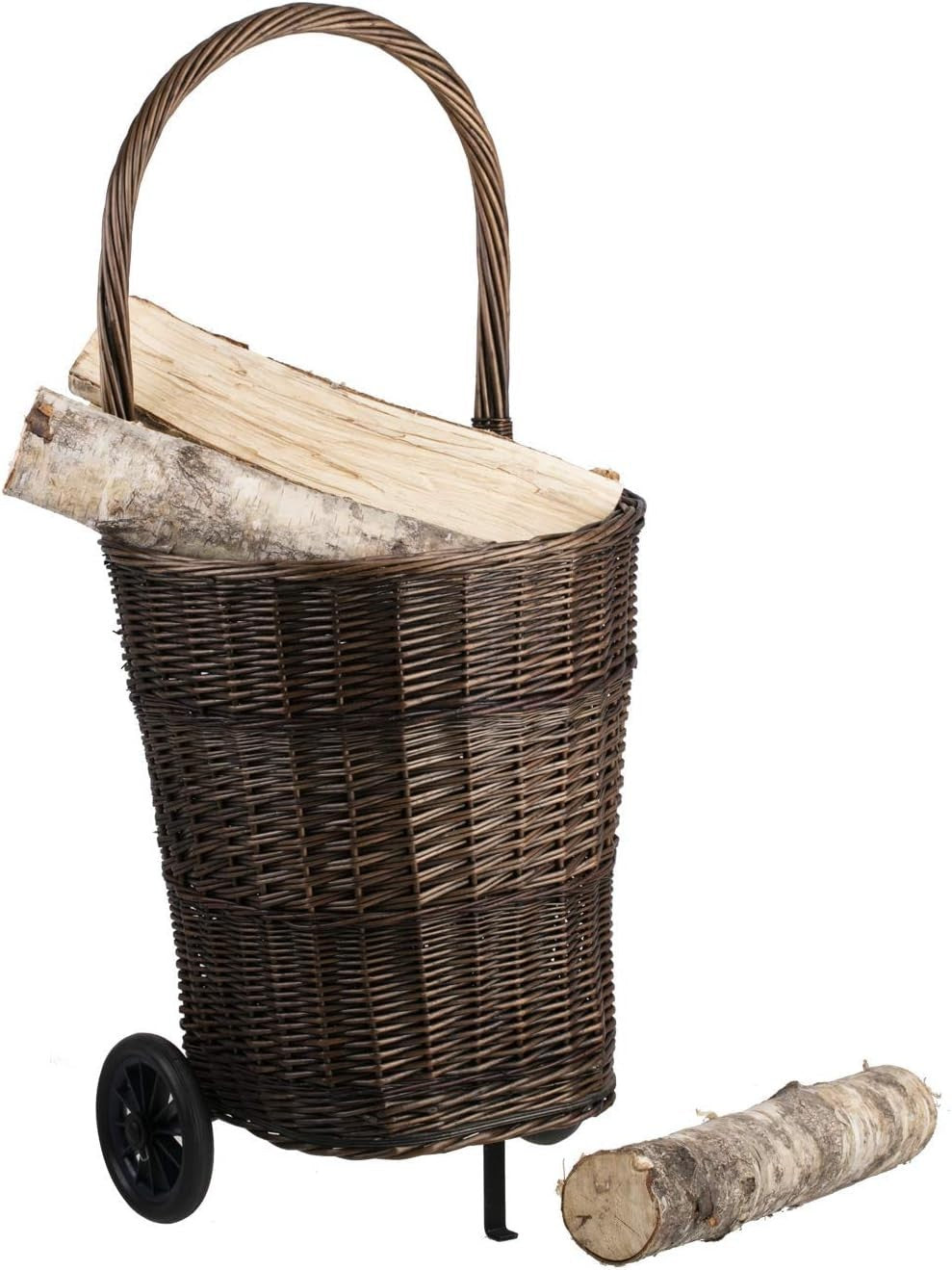 Large Wicker Log Basket on Wheels with Handle – Rustic Indoor/Outdoor Firewood