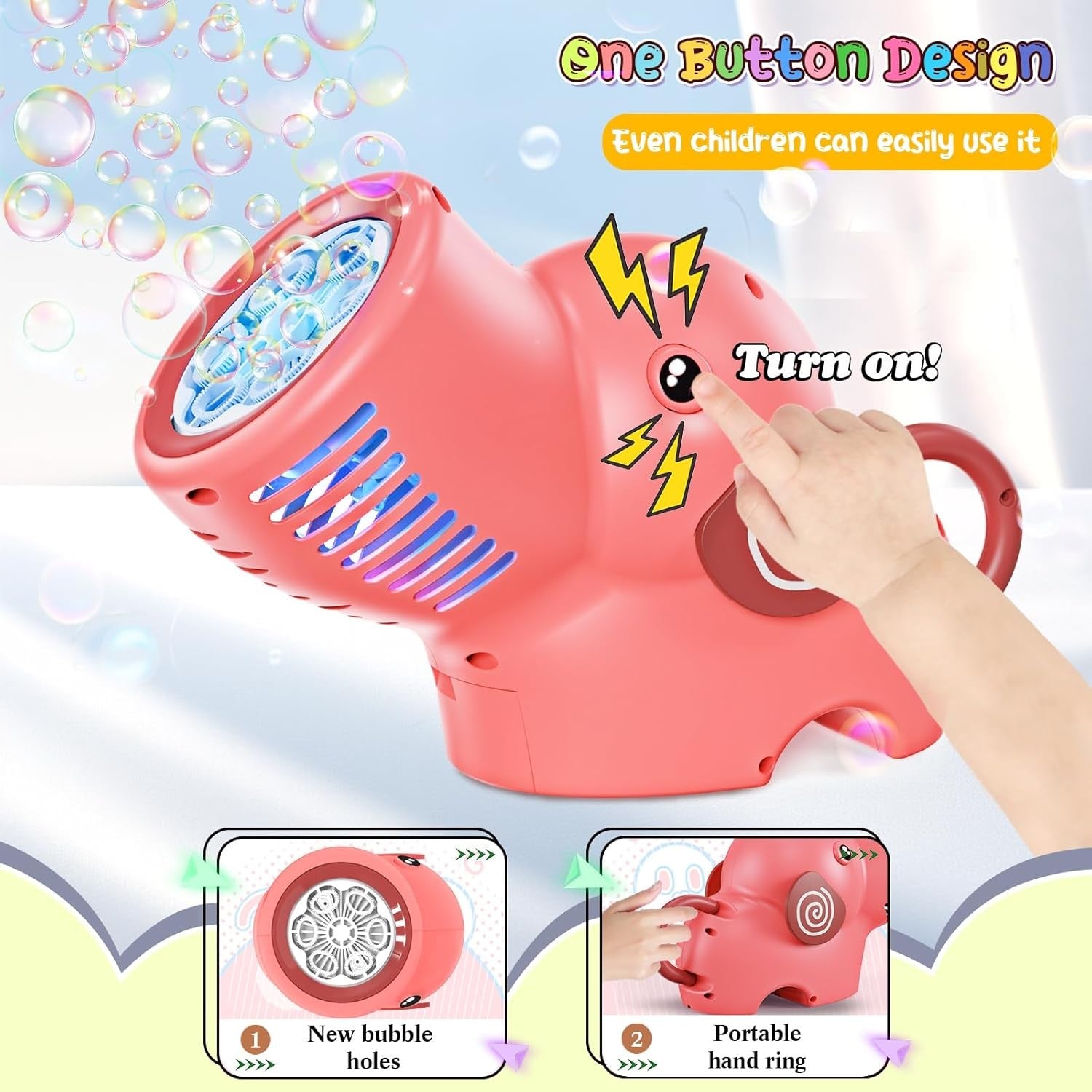 Bubble Gun LED Lights 10000 Bubbles Pink Toy