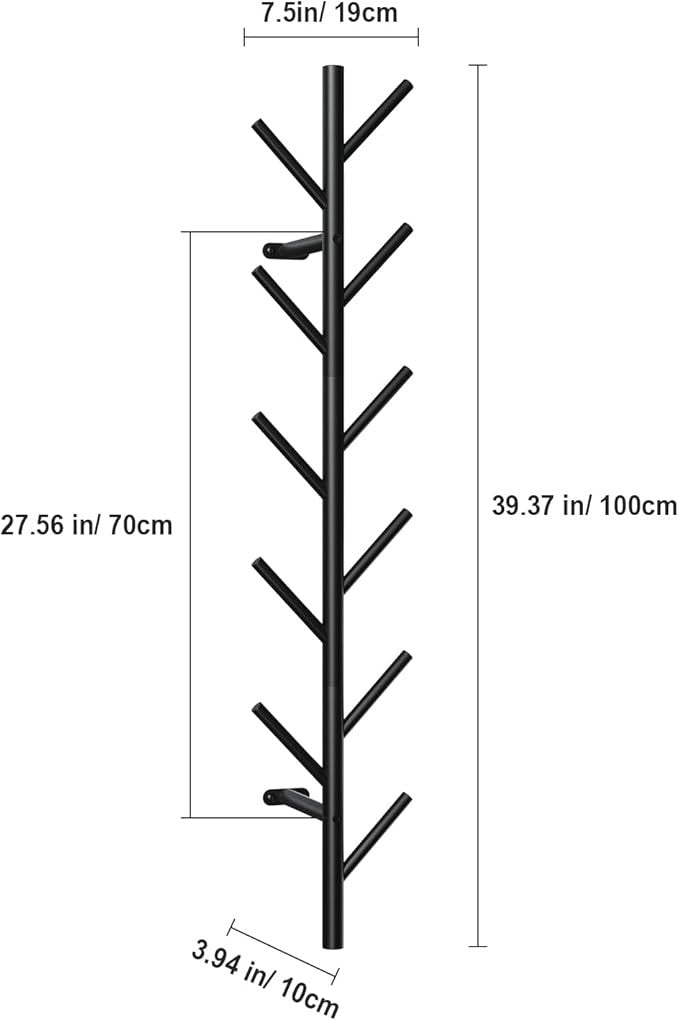 Coat Hooks Wall Mounted - 100 cm Metal Coat Rack with 11 Hooks, Wall Coat Hook