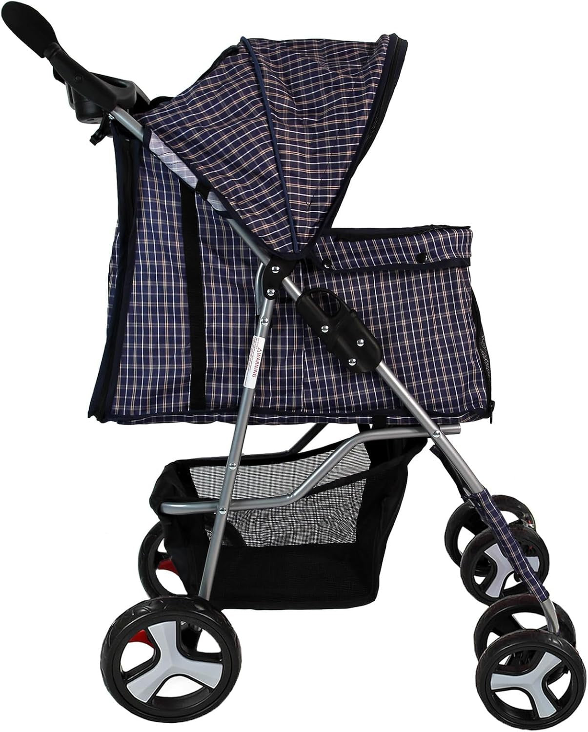 Pet Travel Stroller Dog Cat Pushchair Foldable Swivel Wheels 15kg Blue Tartan