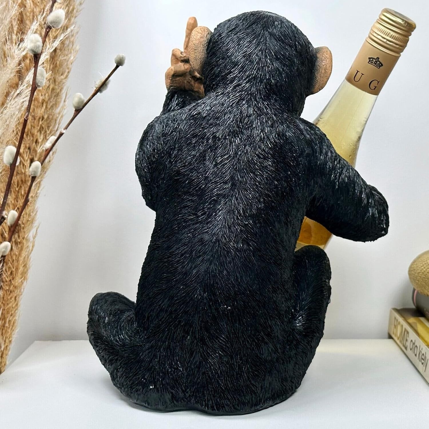 Black Monkey Wine Bottle Holder Resin Ornament Funny Bar Display Gift 42cm