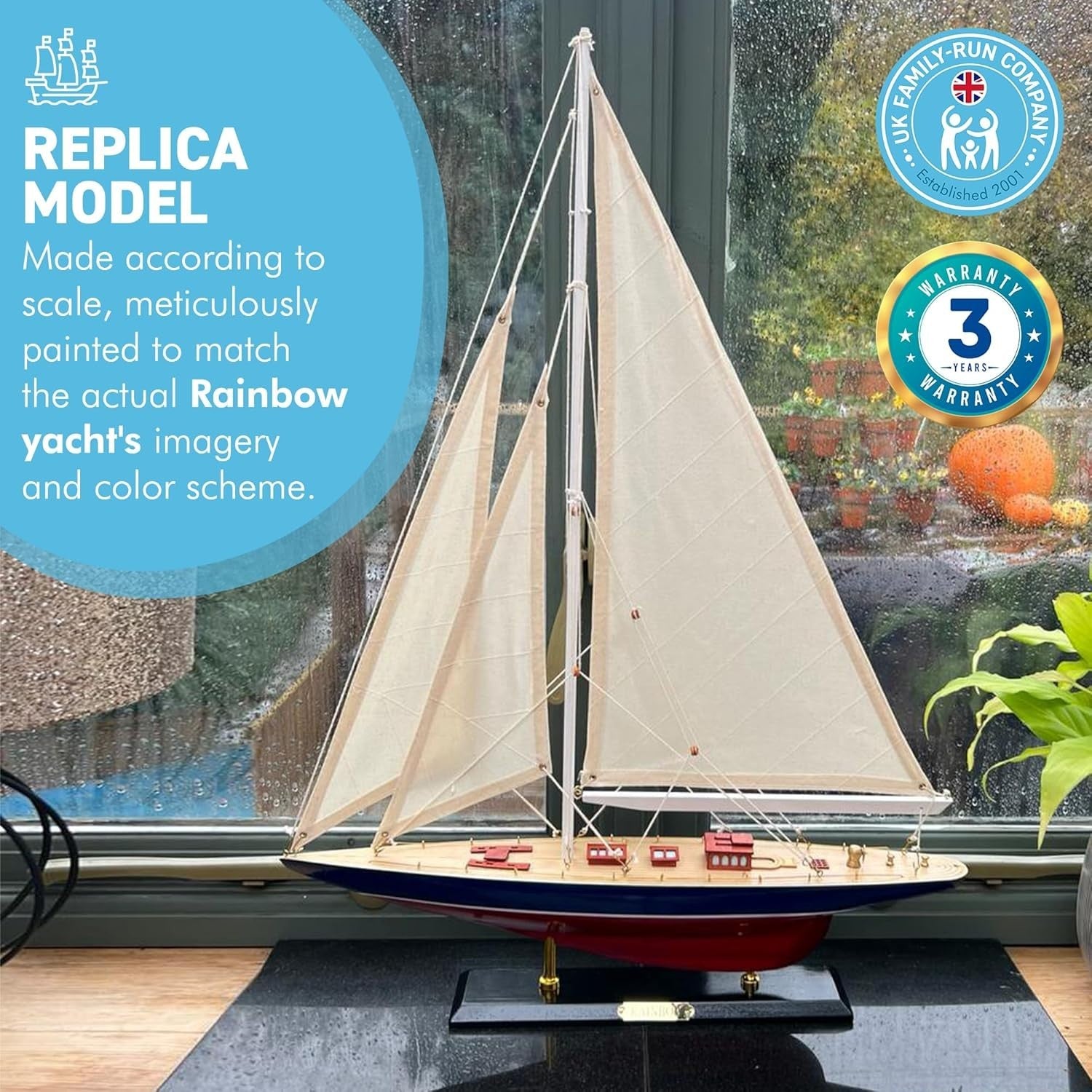 50cm Wooden Sailing Yacht Model | Nautical Decor | Detailed Sailboat Ornament